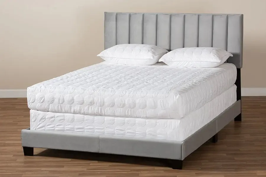 Claudia Gray Velvet Fabric Panel Bed w/Channel Tufted Headboard (Queen)