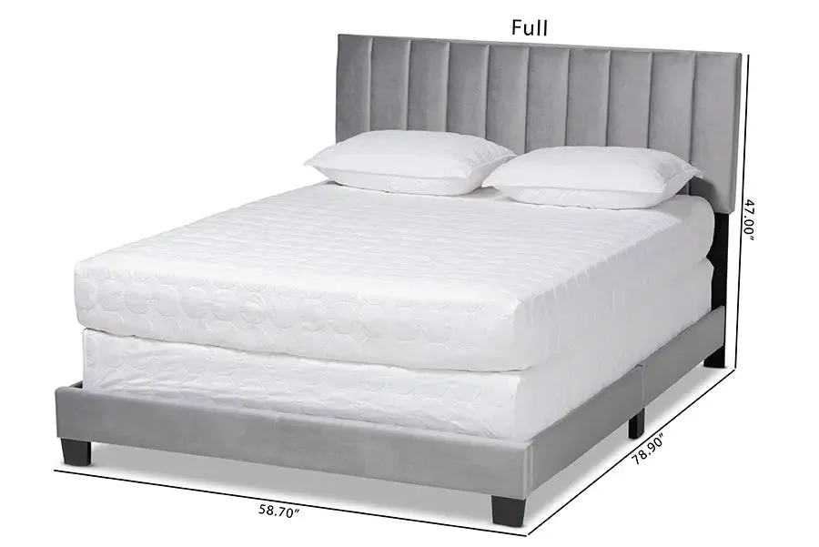 Claudia Gray Velvet Fabric Panel Bed w/Channel Tufted Headboard (Queen)
