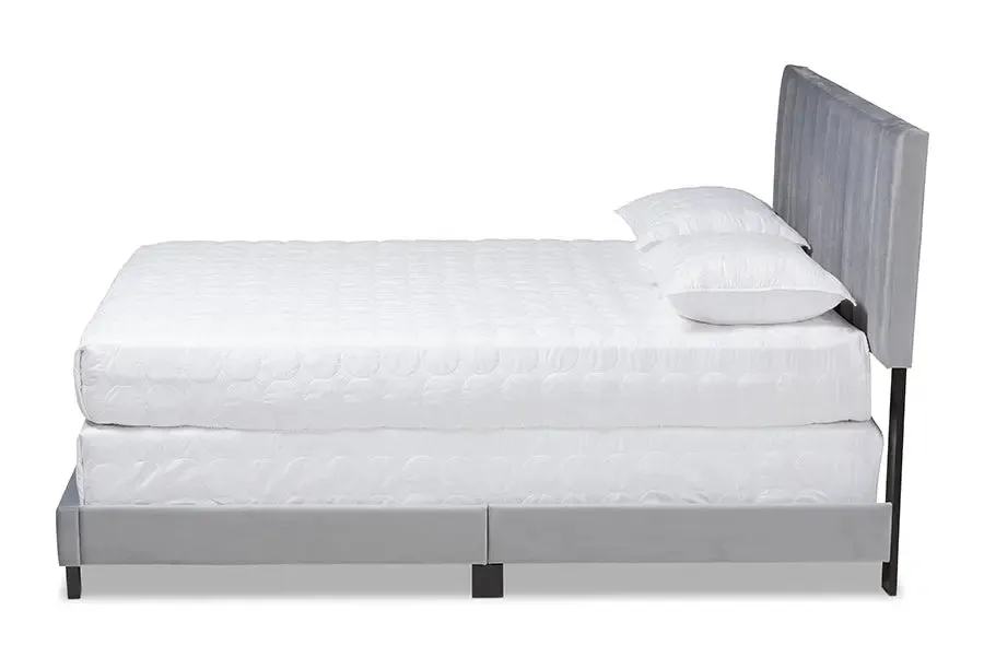 Claudia Gray Velvet Fabric Panel Bed w/Channel Tufted Headboard (Queen)