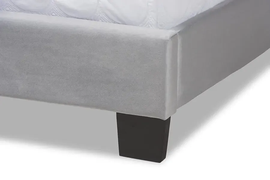 Claudia Gray Velvet Fabric Panel Bed w/Channel Tufted Headboard (Queen)