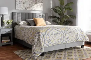 Claudia Gray Velvet Fabric Panel Bed w/Channel Tufted Headboard (Queen)