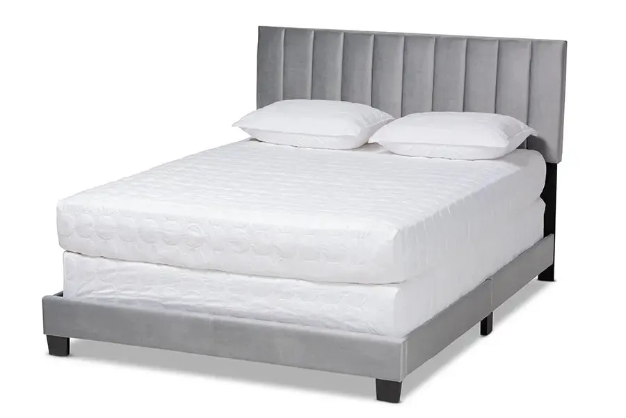 Claudia Gray Velvet Fabric Panel Bed w/Channel Tufted Headboard (Queen)
