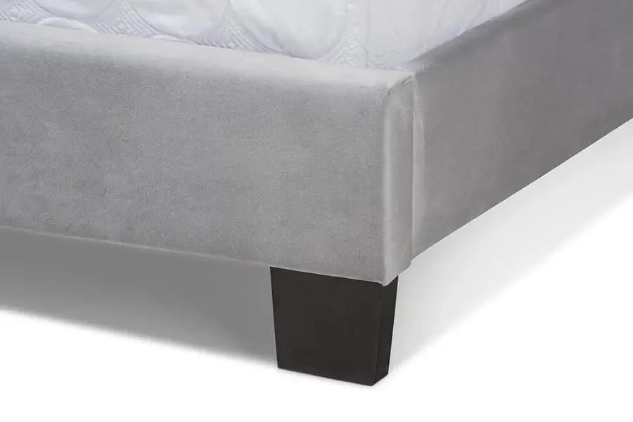 Claudia Gray Velvet Fabric Panel Bed w/Extra Wide Channel Headboard (Queen)