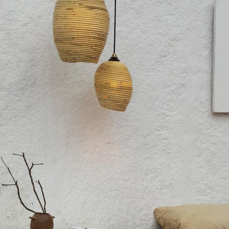 Cocoon White Cane Pendant Light