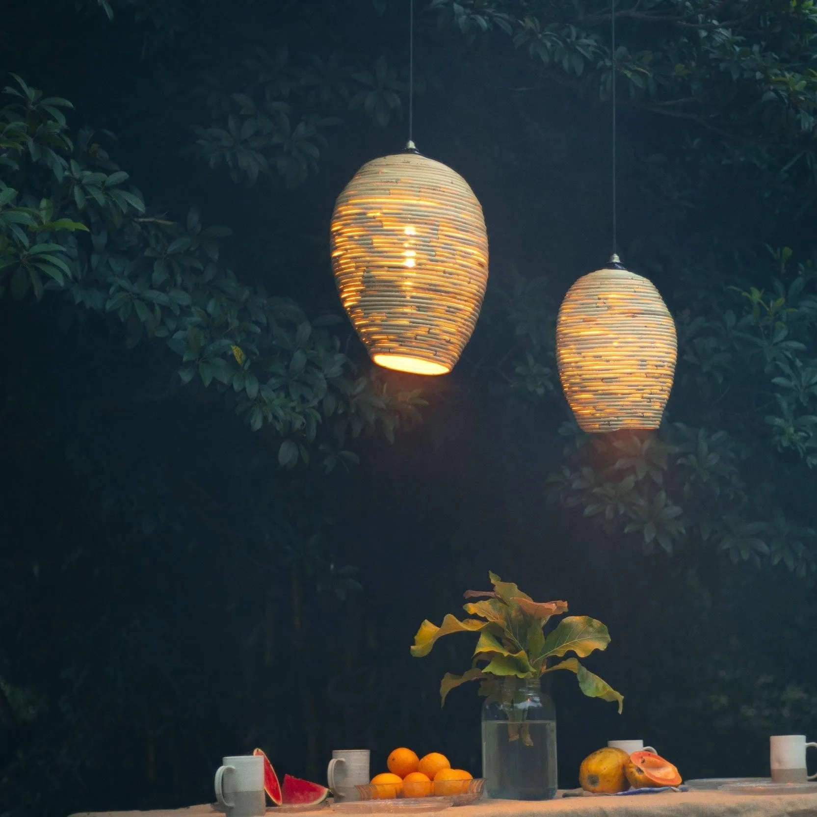 Cocoon White Cane Pendant Light