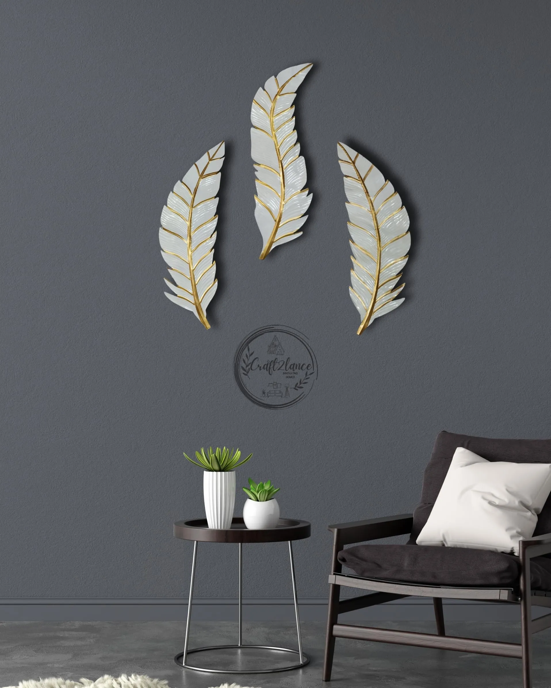 Craft2lance Metal Wall Decor/Metal Wall Art/Metal Wall Sculpture Set/Feather Wall Decor For Living Room/Bedroom/Dining Room/Office/Restaurant