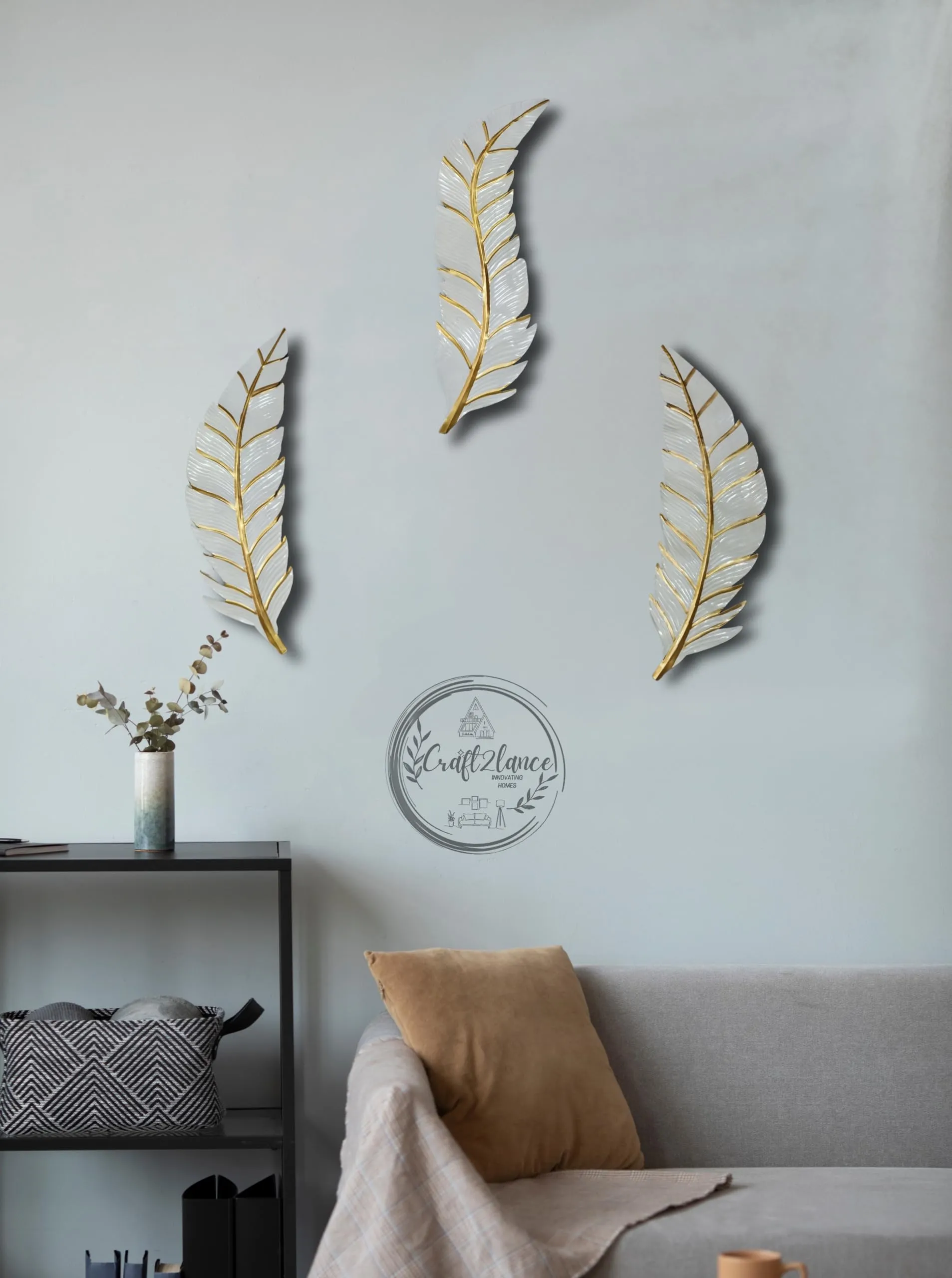 Craft2lance Metal Wall Decor/Metal Wall Art/Metal Wall Sculpture Set/Feather Wall Decor For Living Room/Bedroom/Dining Room/Office/Restaurant