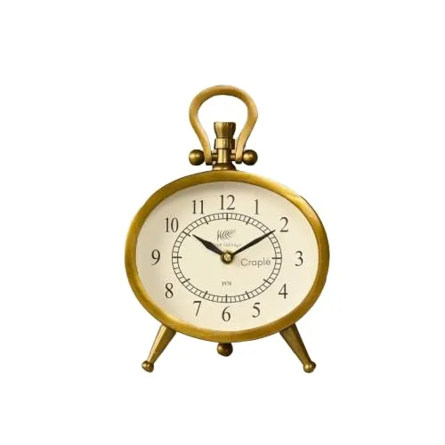CRAPLE Aluminium Metal Round Silver Finish Table Analog Clock (Gold, Dia: 6 Inch) Desk Clock Handmade Vintage Style|Beautiful Clock Roman Number