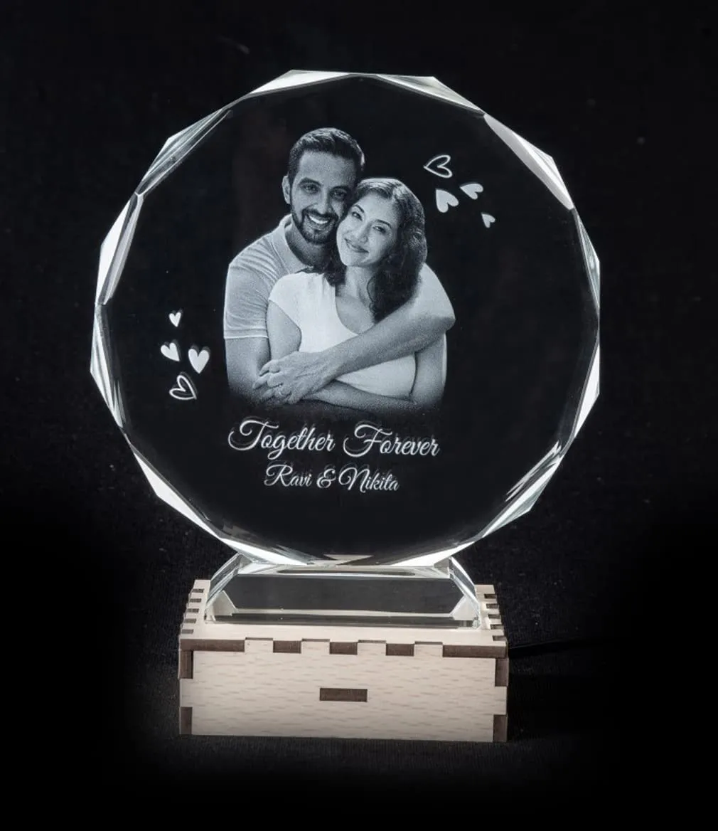 CrazzyGIFT.com Fully Customized Gifts For Men | Personalized Gifts For Anniversary | 3D Photo Crystal | Handcrafted Personalized Gift with White LED Light (Anniversary)