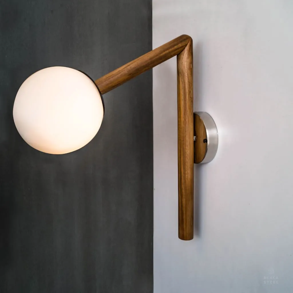 Cws128 Teak Wood Wall Sconce Frosted Glass Fixture