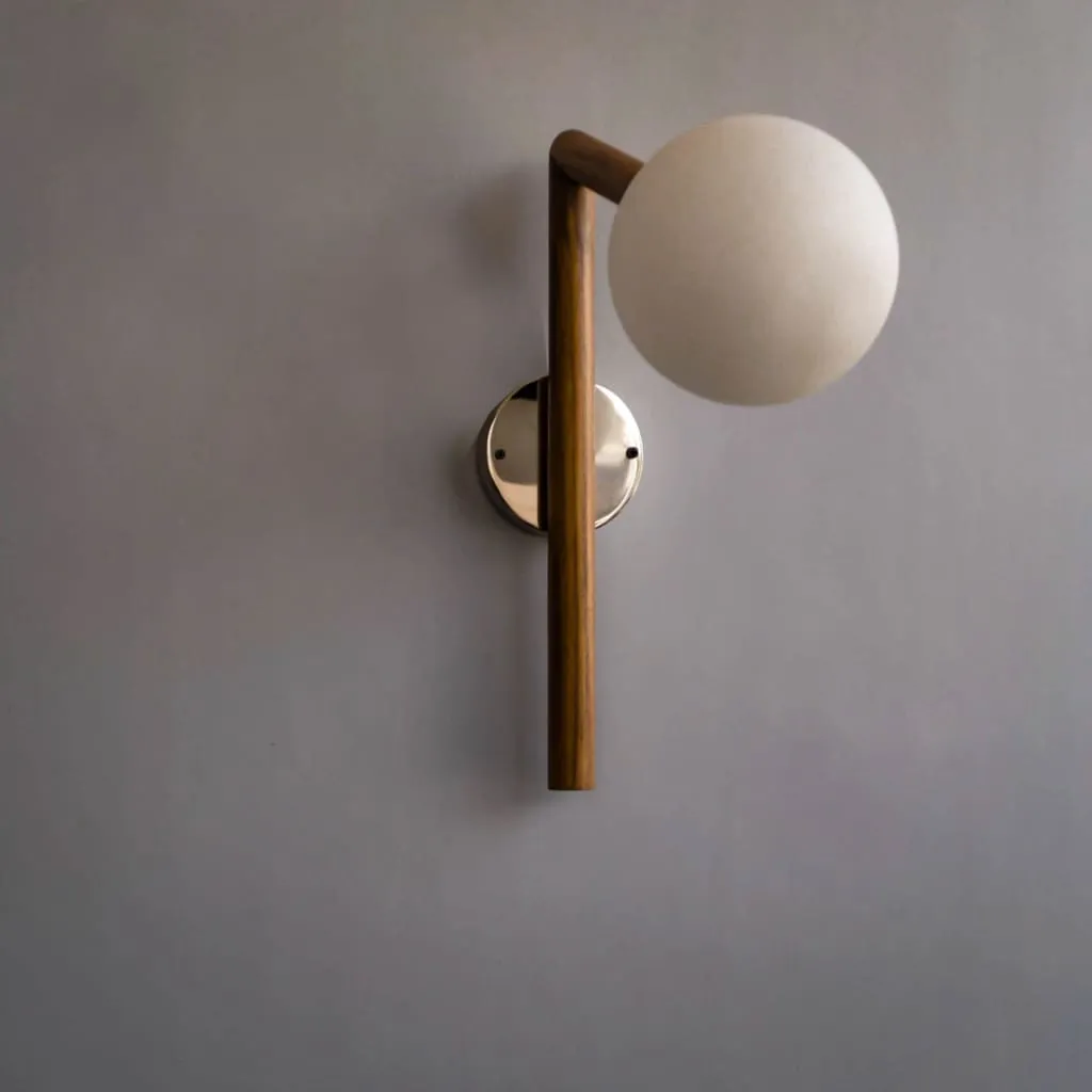 Cws128 Teak Wood Wall Sconce Frosted Glass Fixture