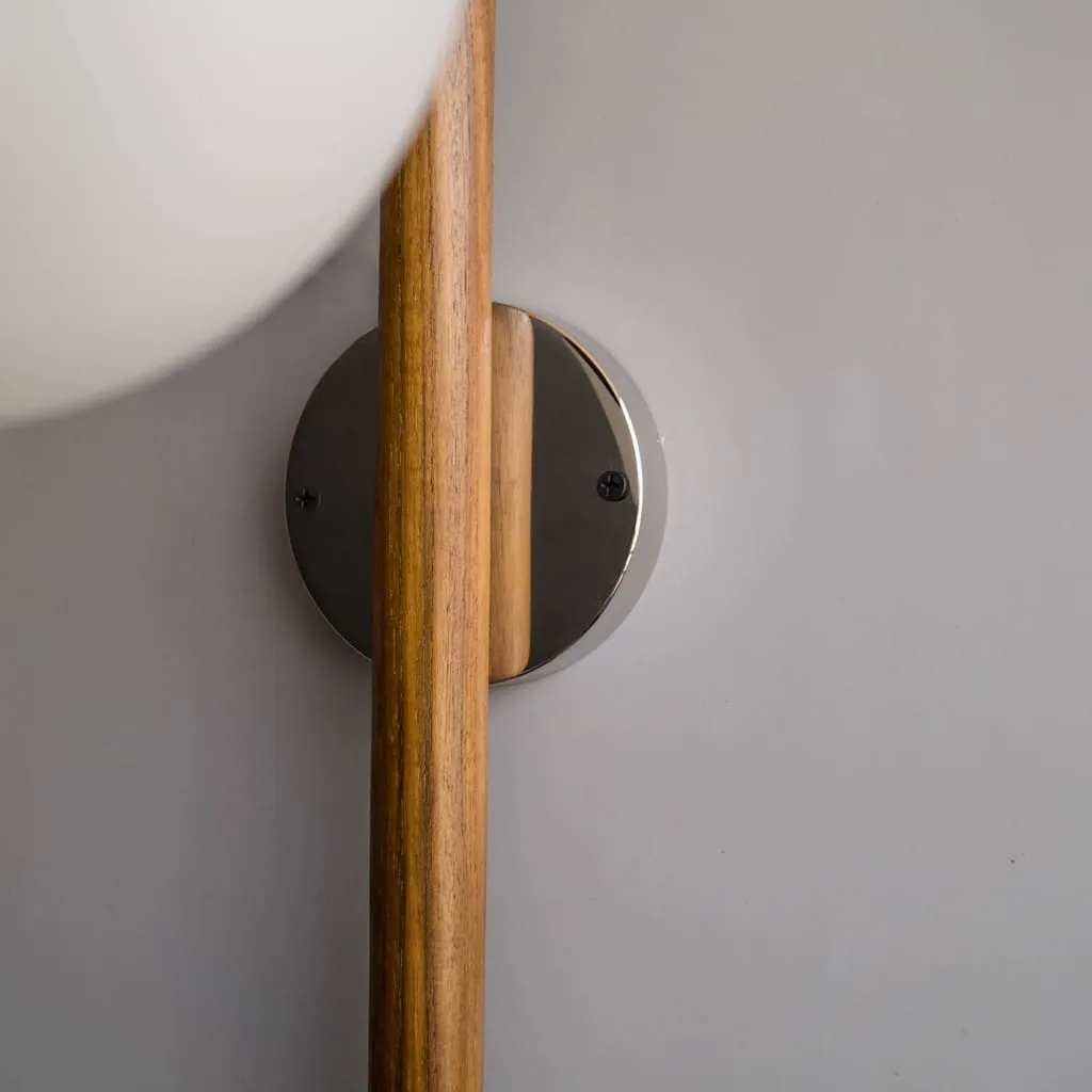 Cws128 Teak Wood Wall Sconce Frosted Glass Fixture