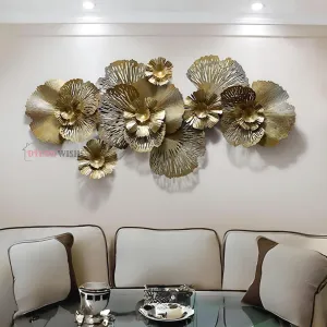 Decor Wishes® Golden Flower Metal Wall Art 3d Metal Wall Decor Metal Wall Decoration Items For Living Room Bedroon Gold Wall Decor Art (DESIGN 2)