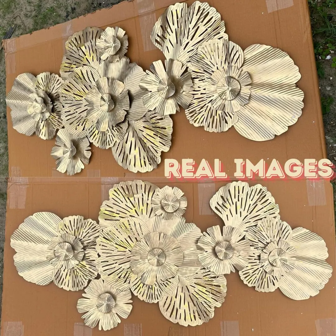 Decor Wishes® Golden Flower Metal Wall Art 3d Metal Wall Decor Metal Wall Decoration Items For Living Room Bedroon Gold Wall Decor Art (DESIGN 2)