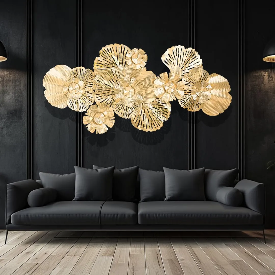 Decor Wishes® Golden Flower Metal Wall Art 3d Metal Wall Decor Metal Wall Decoration Items For Living Room Bedroon Gold Wall Decor Art (DESIGN 2)