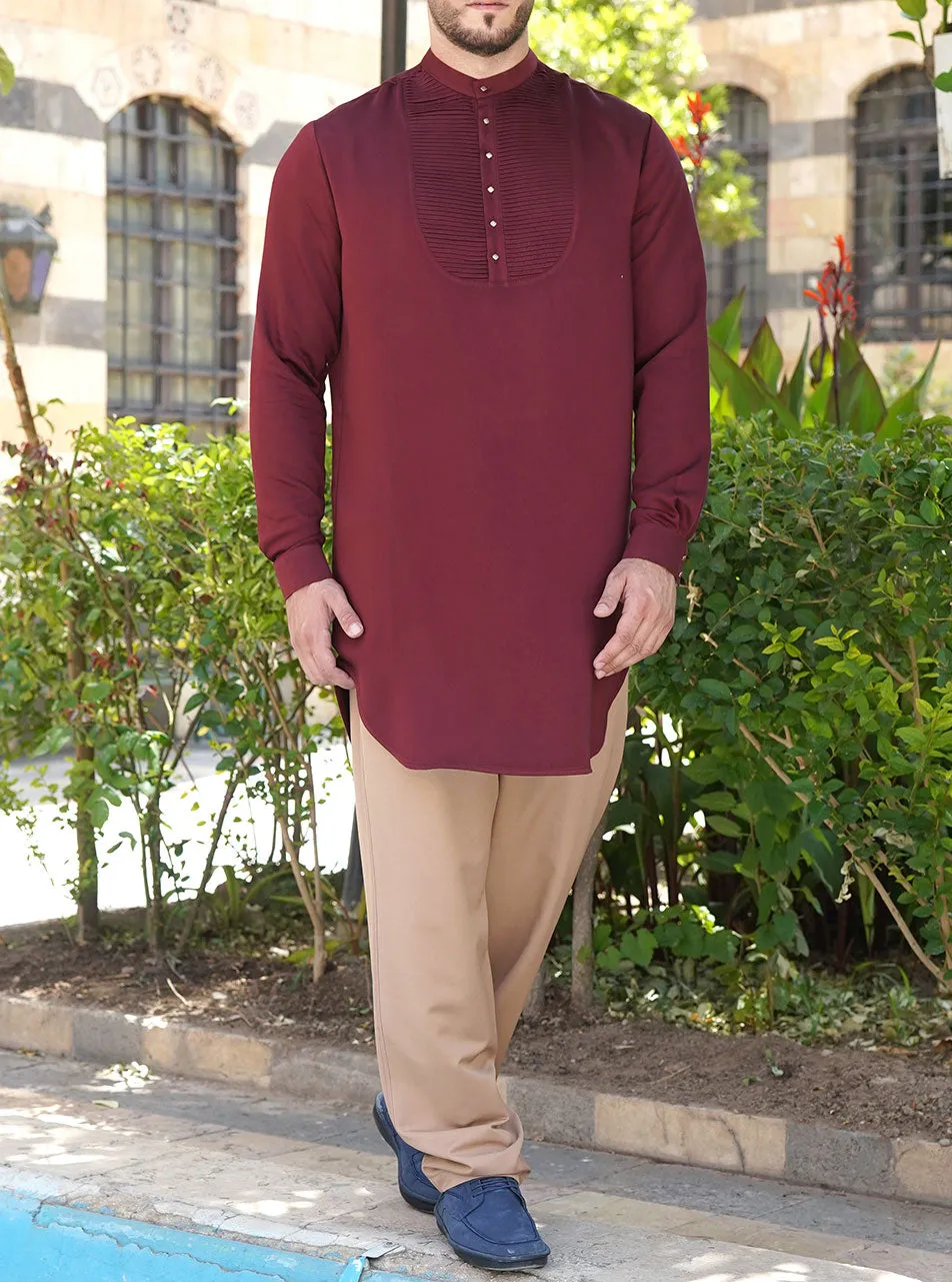 Decorative Button and Pleated Shirt