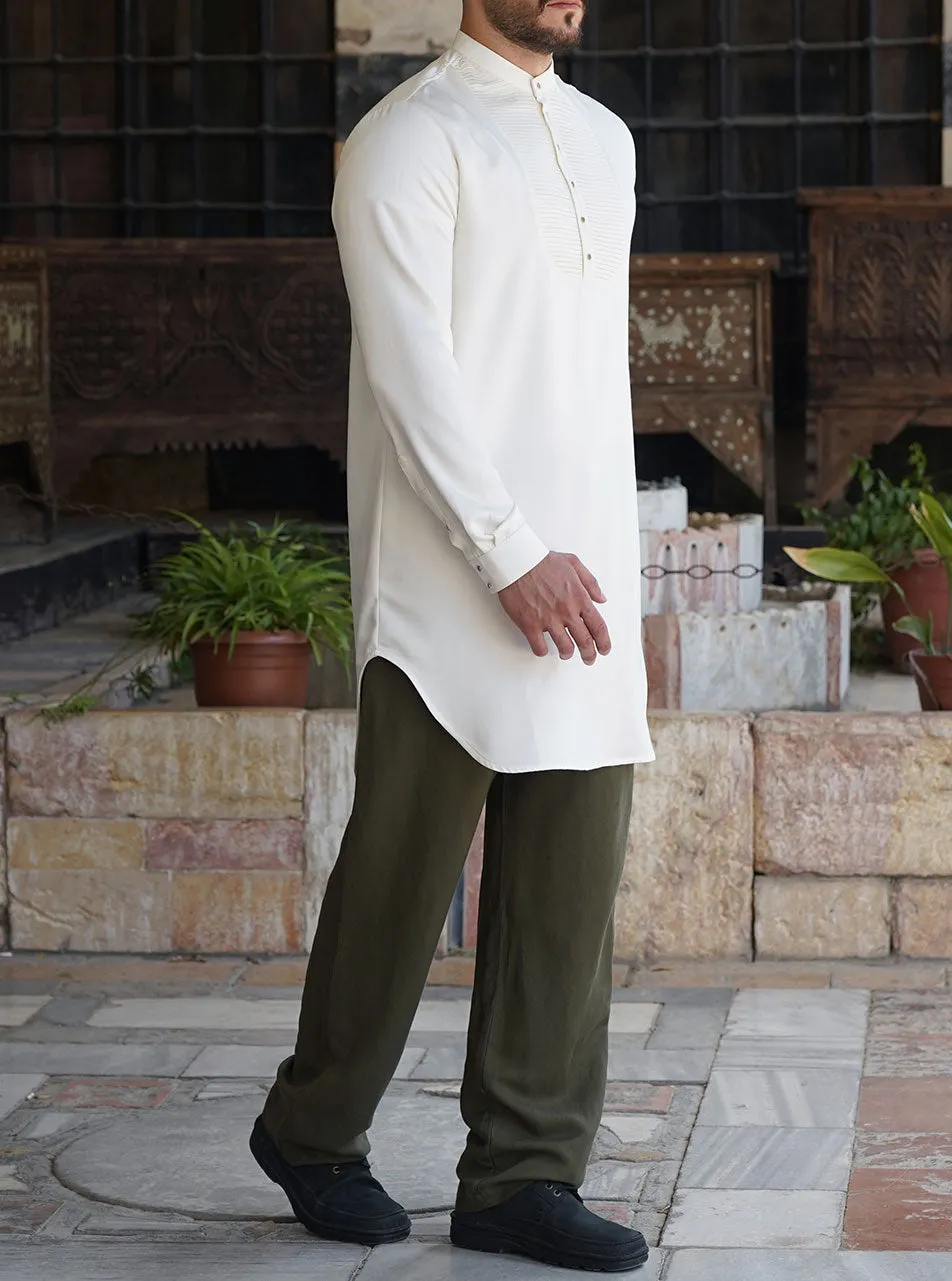 Decorative Button and Pleated Shirt