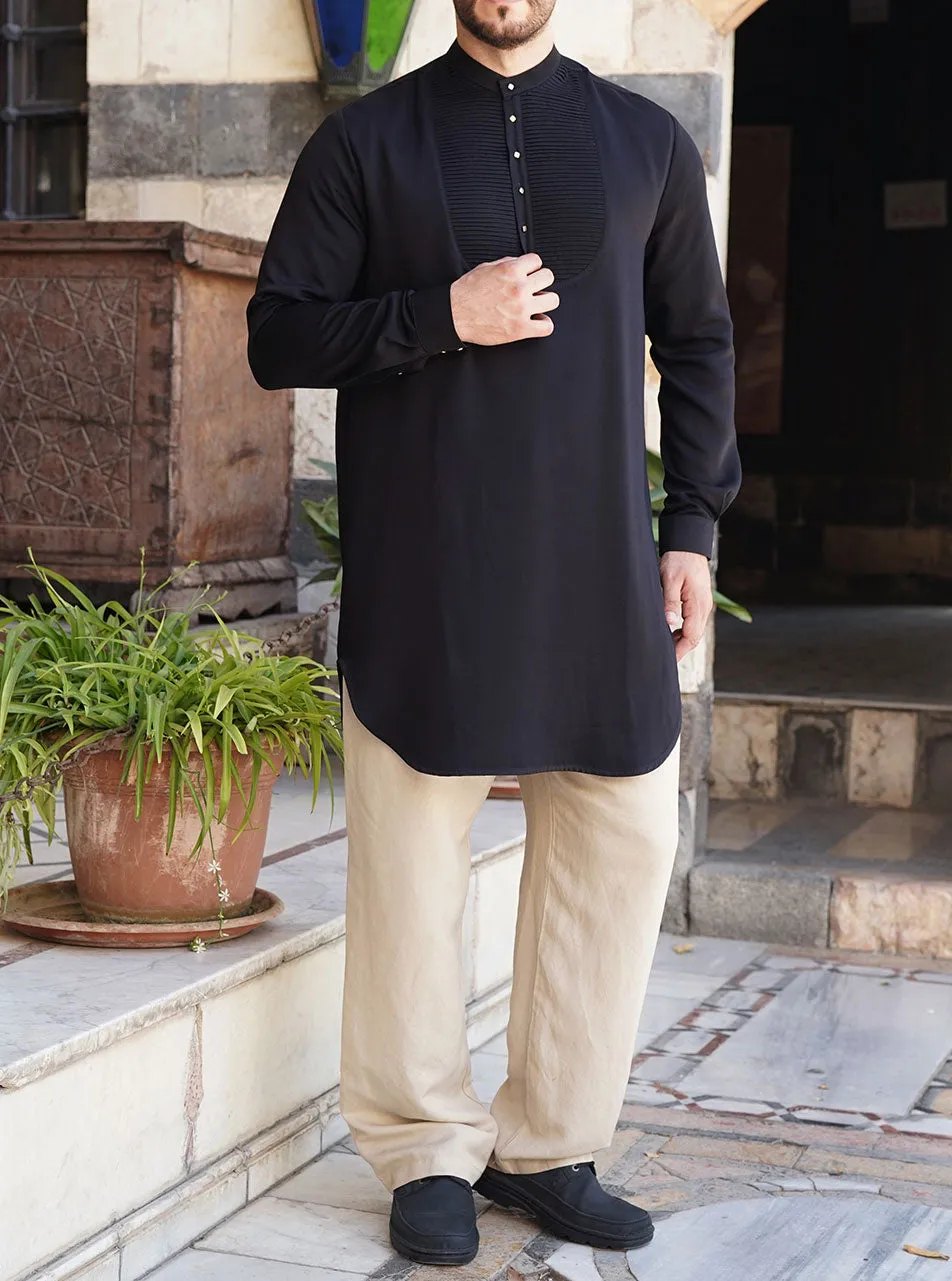 Decorative Button and Pleated Shirt