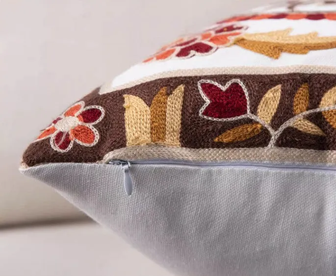 Decorative Throw Pillows for Couch, Embroider Flower Cotton Pillow Covers, Cotton Flower Decorative Pillows, Farmhouse Decorative Sofa Pillows