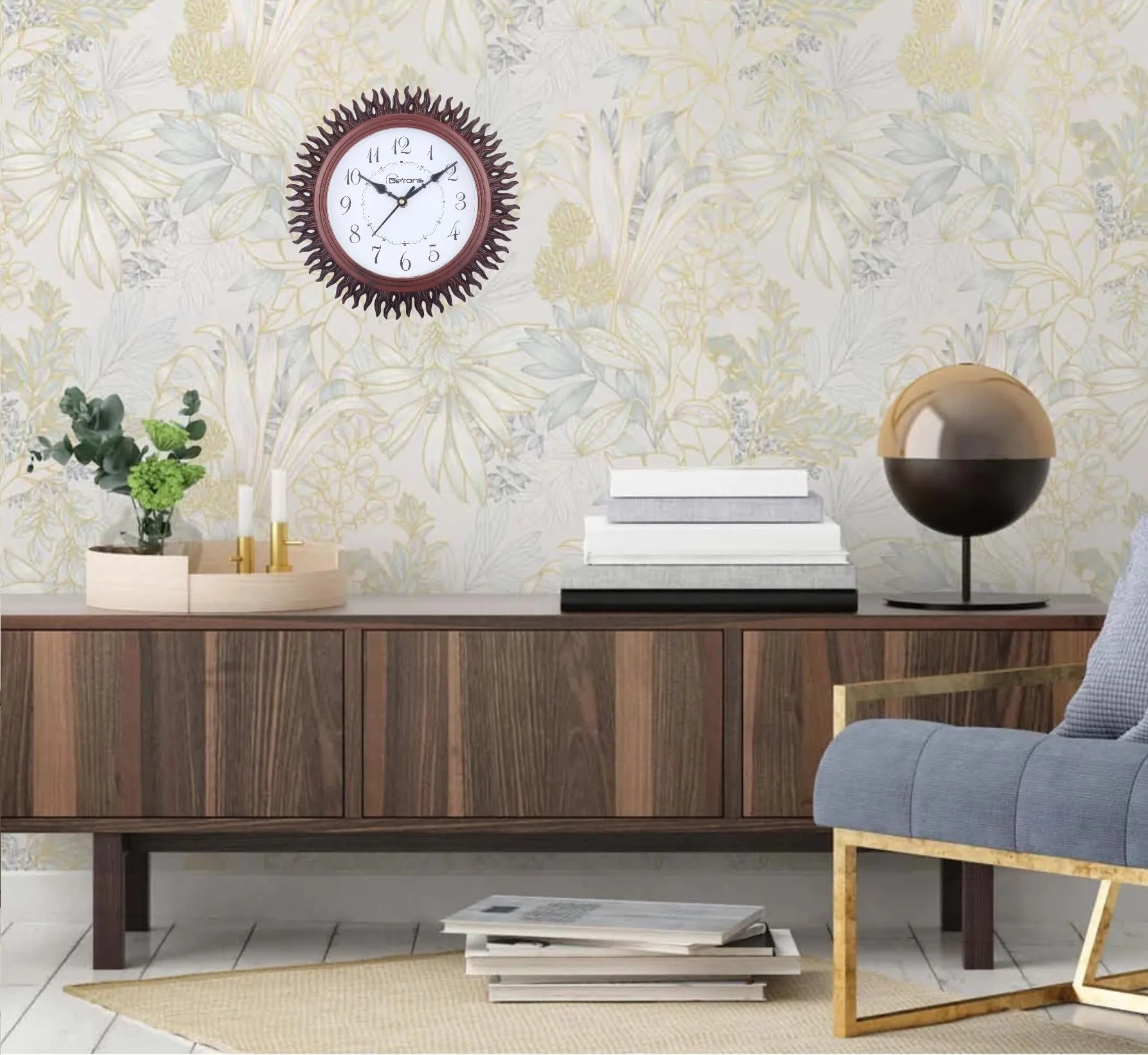 De’rons Designer Wooden Look Plastic Quartz Wall Clock Watch for Home Kitchen Bedroom Hall Living Room Office (DC-027 Brown)