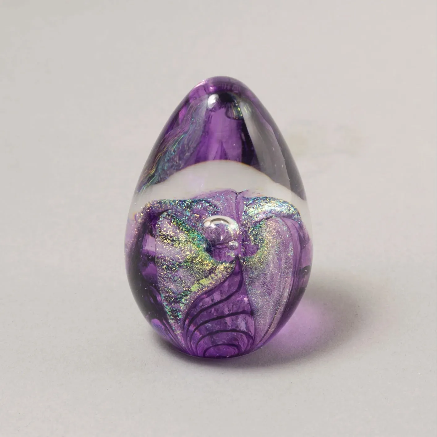 Dichroic Egg Paperweight in Purple Passion Flower Handblown Glass Paperweight by Glass Eye Studio