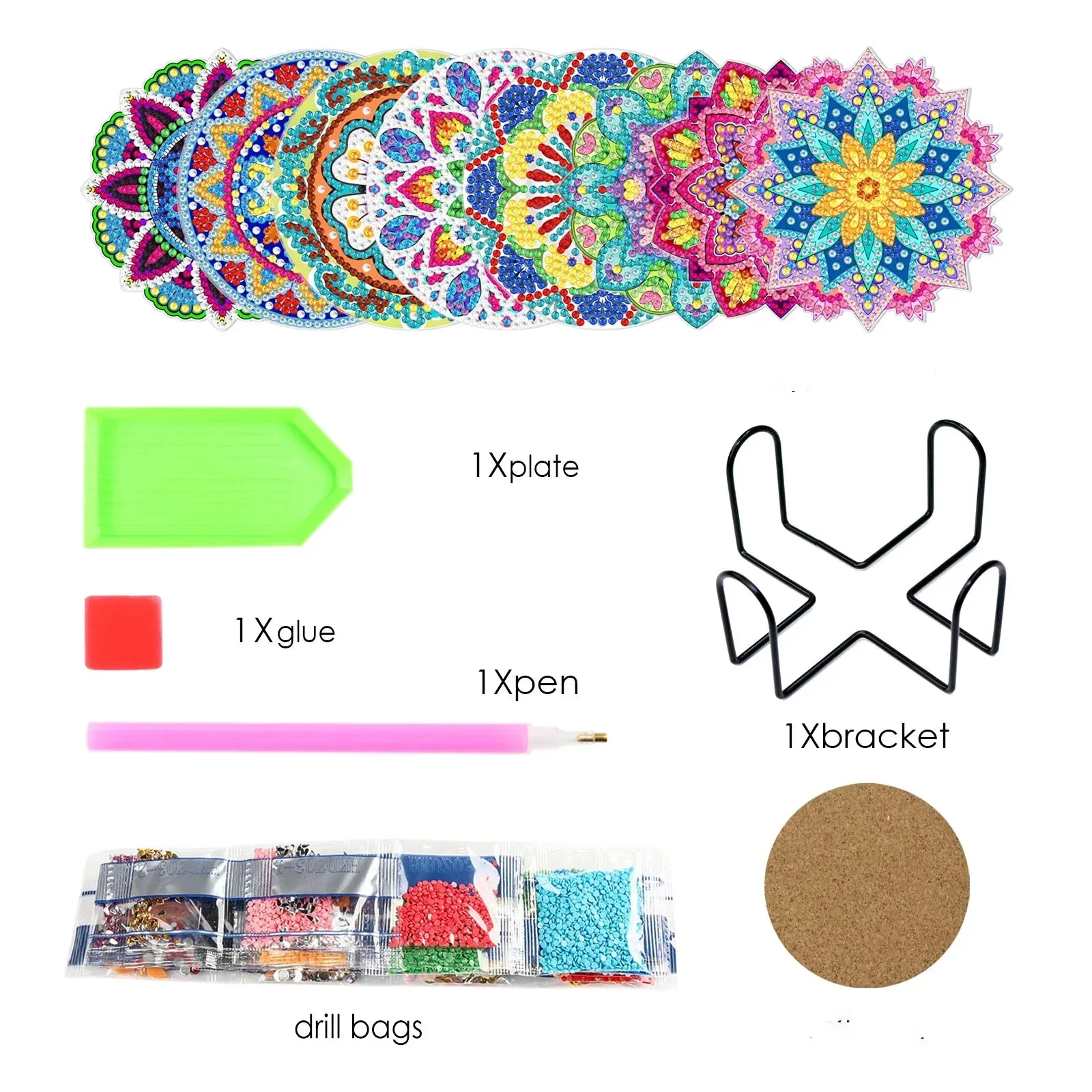 DIY Abstract Diamond Art Coasters, 10 Piece Set With Holder, Aztec Skull Art