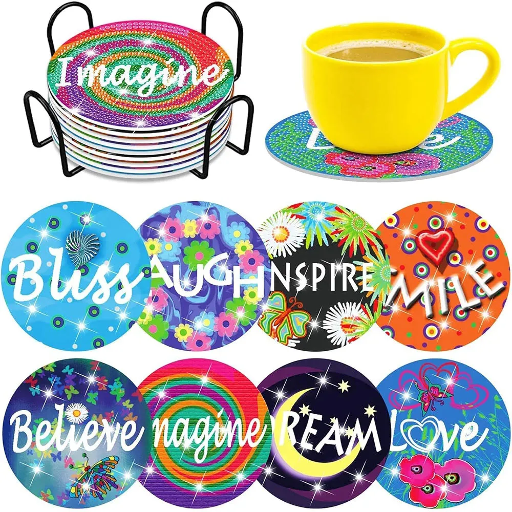 DIY Fall Diamond Art Coasters, 8 Piece Set With Holder, Autumn Diamond Decoration