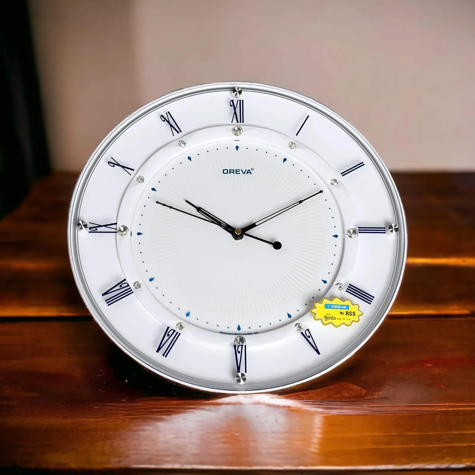 Elegance and Timelessness Combined: Oreva Unique Design Sweep Wall Clock - Exquisite Glass White Clock Adorned with Sparkling Stones
