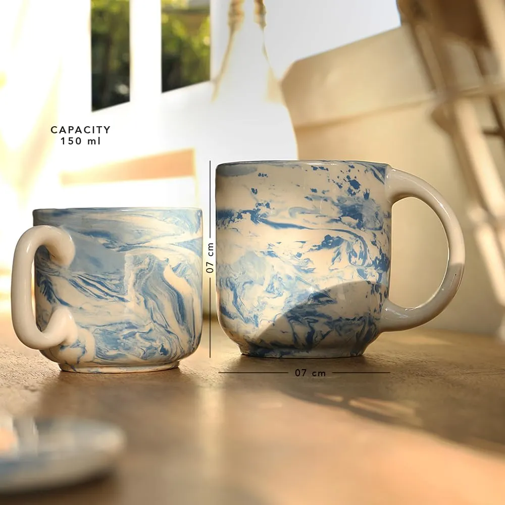Ellementry Earth Ceramic Mug Set of 2 (150 ML) | Mugs for Coffee, Tea and Milk | Microwave Safe Cup Set | Cofee Mug with Lid for Office, Home and Travel | Chip Resistant | Birthday Gift (Pack of 2)