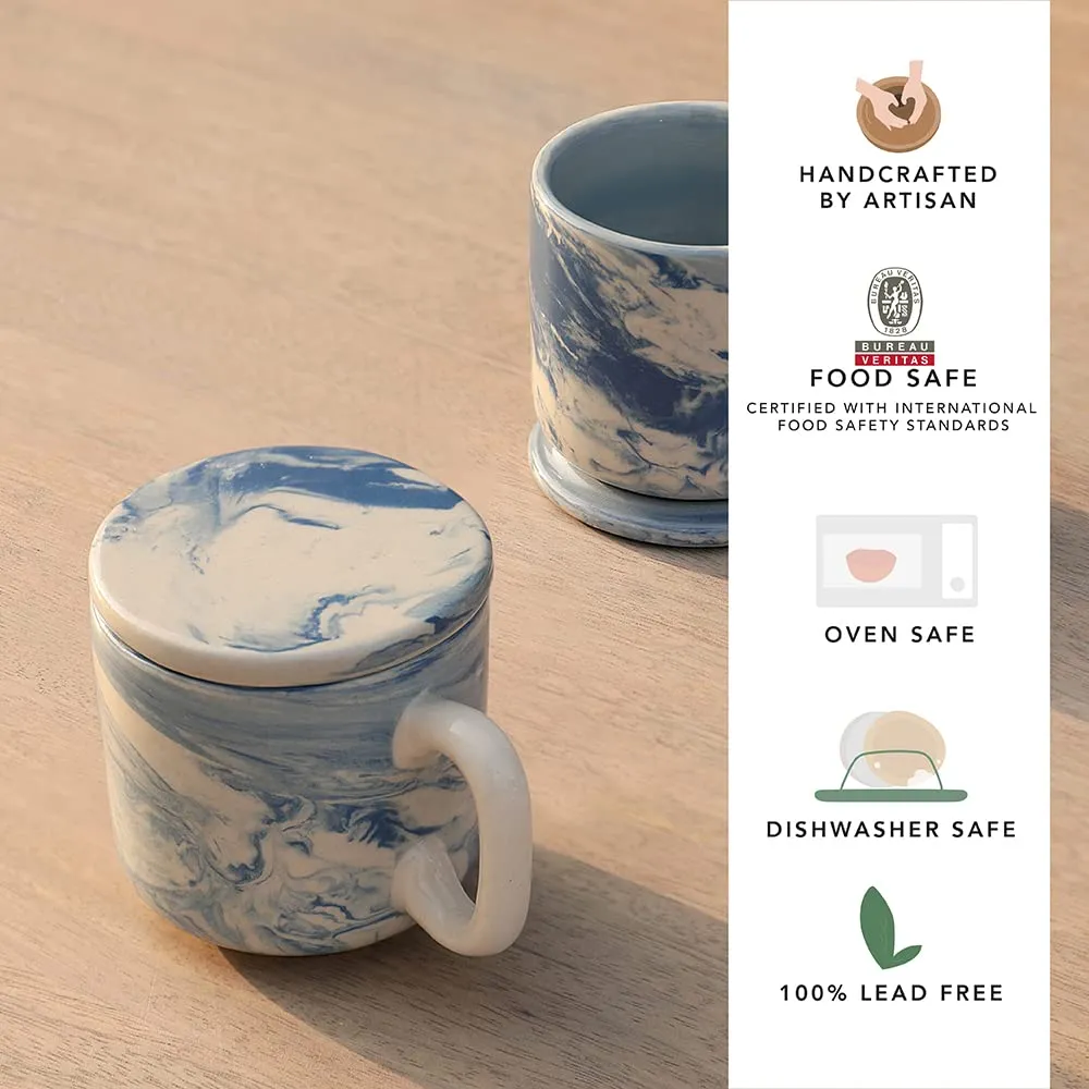 Ellementry Earth Ceramic Mug Set of 2 (150 ML) | Mugs for Coffee, Tea and Milk | Microwave Safe Cup Set | Cofee Mug with Lid for Office, Home and Travel | Chip Resistant | Birthday Gift (Pack of 2)