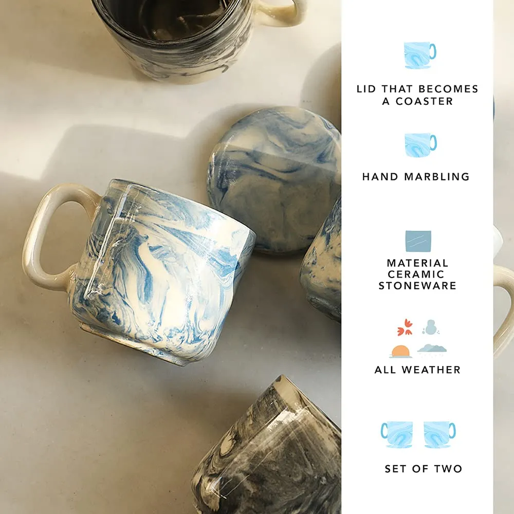 Ellementry Earth Ceramic Mug Set of 2 (150 ML) | Mugs for Coffee, Tea and Milk | Microwave Safe Cup Set | Cofee Mug with Lid for Office, Home and Travel | Chip Resistant | Birthday Gift (Pack of 2)