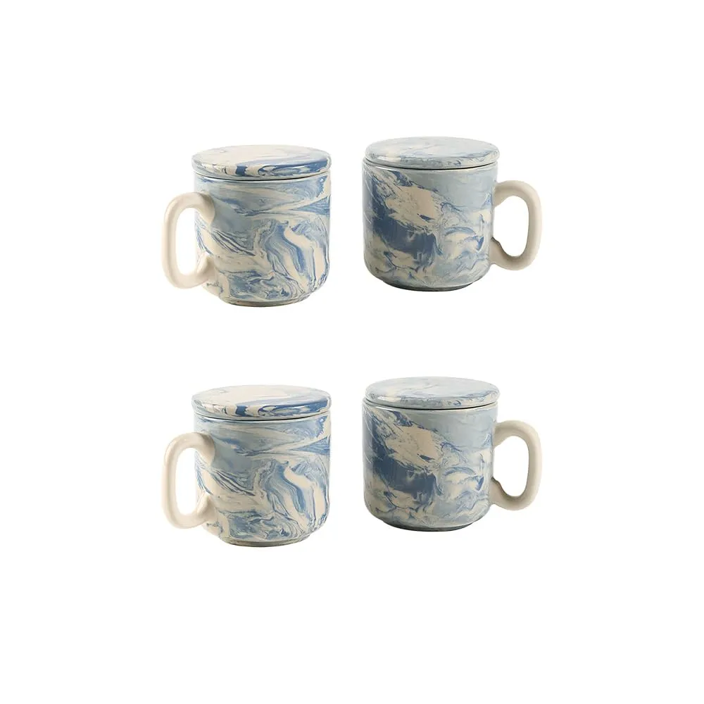 Ellementry Earth Ceramic Mug Set of 2 (150 ML) | Mugs for Coffee, Tea and Milk | Microwave Safe Cup Set | Cofee Mug with Lid for Office, Home and Travel | Chip Resistant | Birthday Gift (Pack of 2)