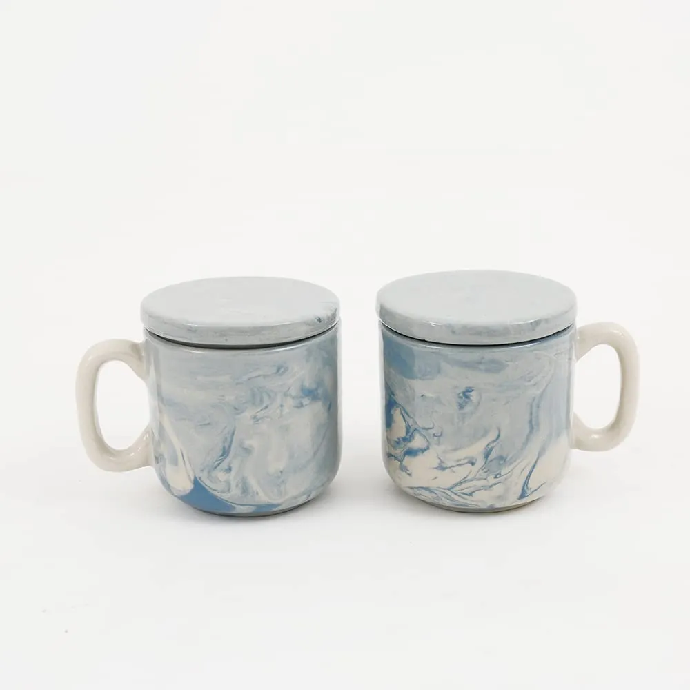 Ellementry Earth Ceramic Mug Set of 2 (150 ML) | Mugs for Coffee, Tea and Milk | Microwave Safe Cup Set | Cofee Mug with Lid for Office, Home and Travel | Chip Resistant | Birthday Gift (Pack of 2)