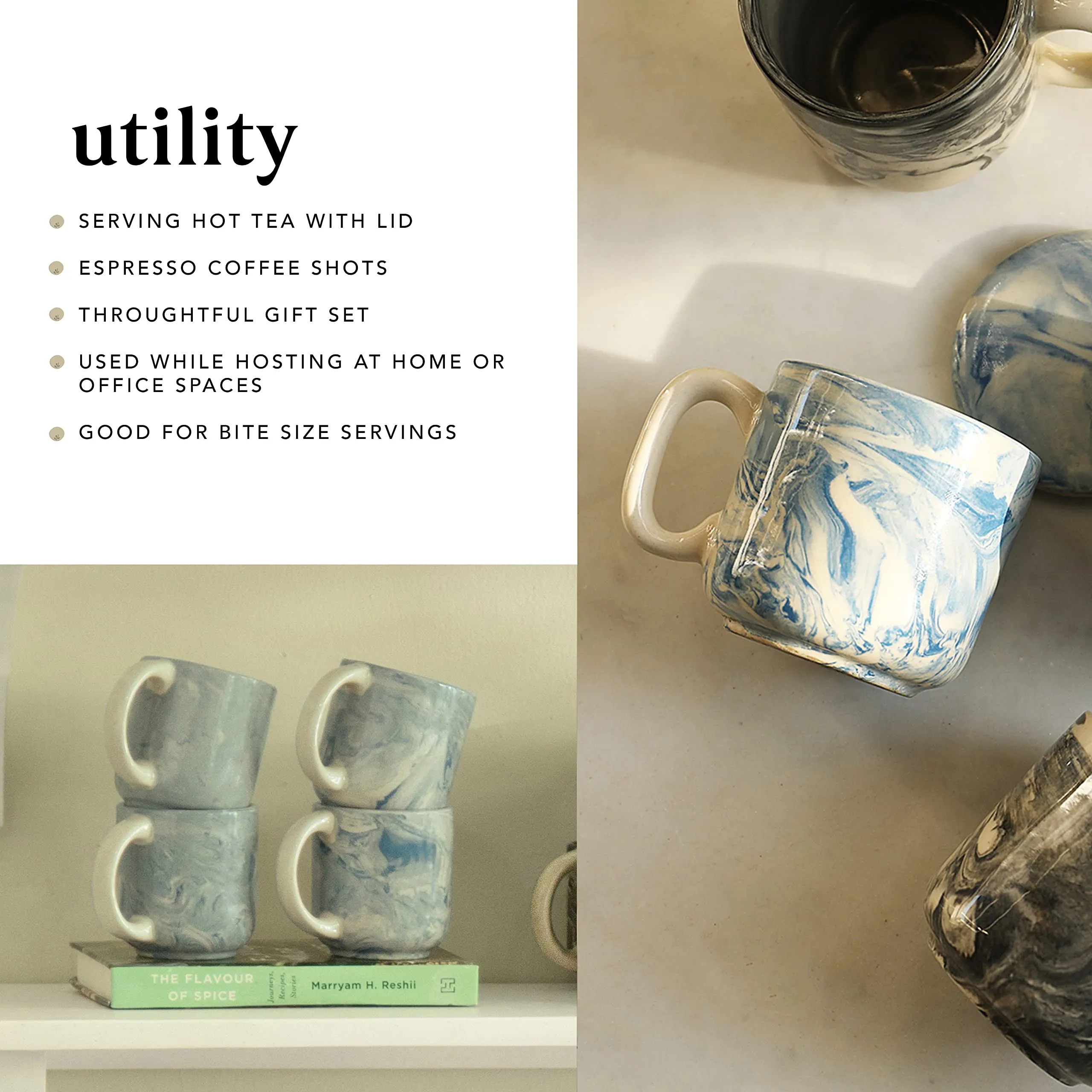Ellementry Earth Ceramic Mug Set of 2 (150 ML) | Mugs for Coffee, Tea and Milk | Microwave Safe Cup Set | Cofee Mug with Lid for Office, Home and Travel | Chip Resistant | Birthday Gift