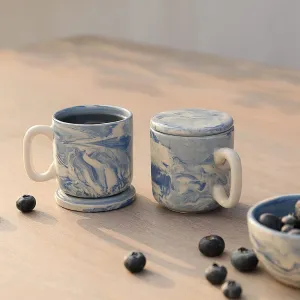 Ellementry Earth Ceramic Mug Set of 2 (150 ML) | Mugs for Coffee, Tea and Milk | Microwave Safe Cup Set | Cofee Mug with Lid for Office, Home and Travel | Chip Resistant | Birthday Gift