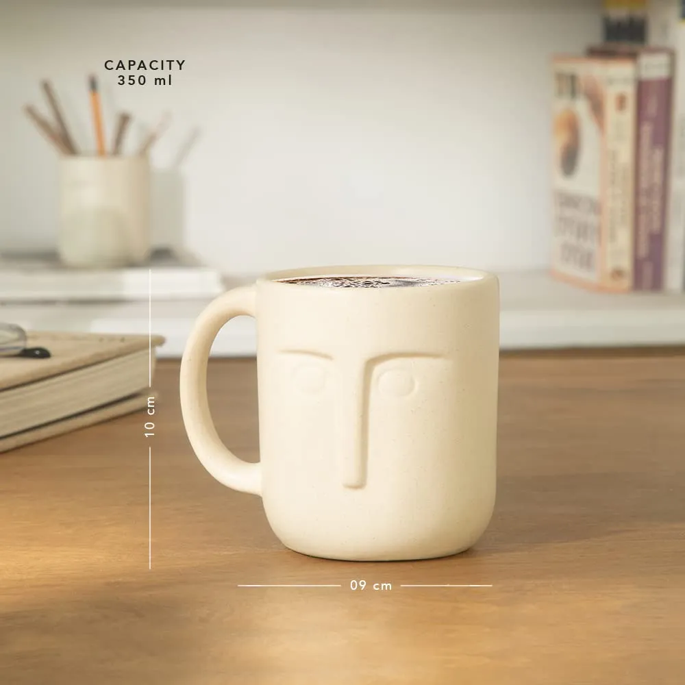 Ellementry Moai Ceramic Mug Set of 2 (350 ML) | Mugs for Coffee, Tea and Milk | Microwave Safe Cup Set | Cofee Mugs for Office, Home and Travel | Chip Resistant | Birthday Gift