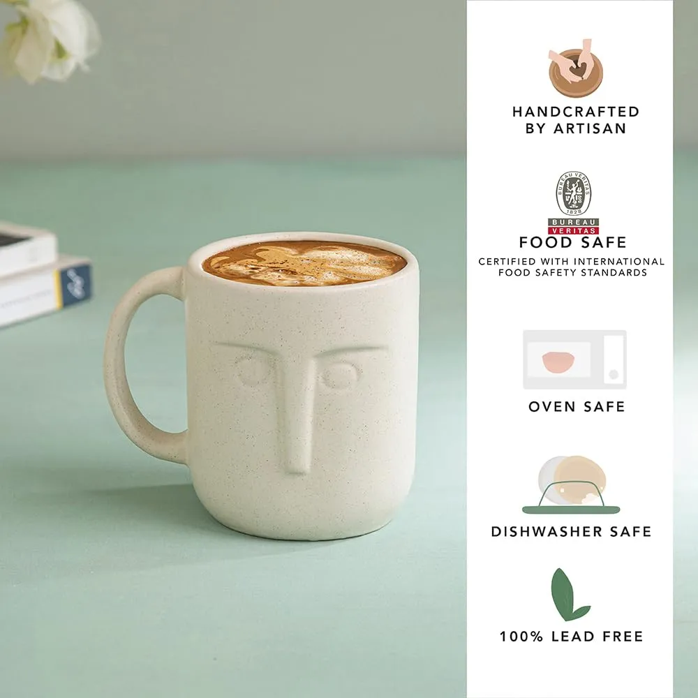Ellementry Moai Ceramic Mug Set of 2 (350 ML) | Mugs for Coffee, Tea and Milk | Microwave Safe Cup Set | Cofee Mugs for Office, Home and Travel | Chip Resistant | Birthday Gift