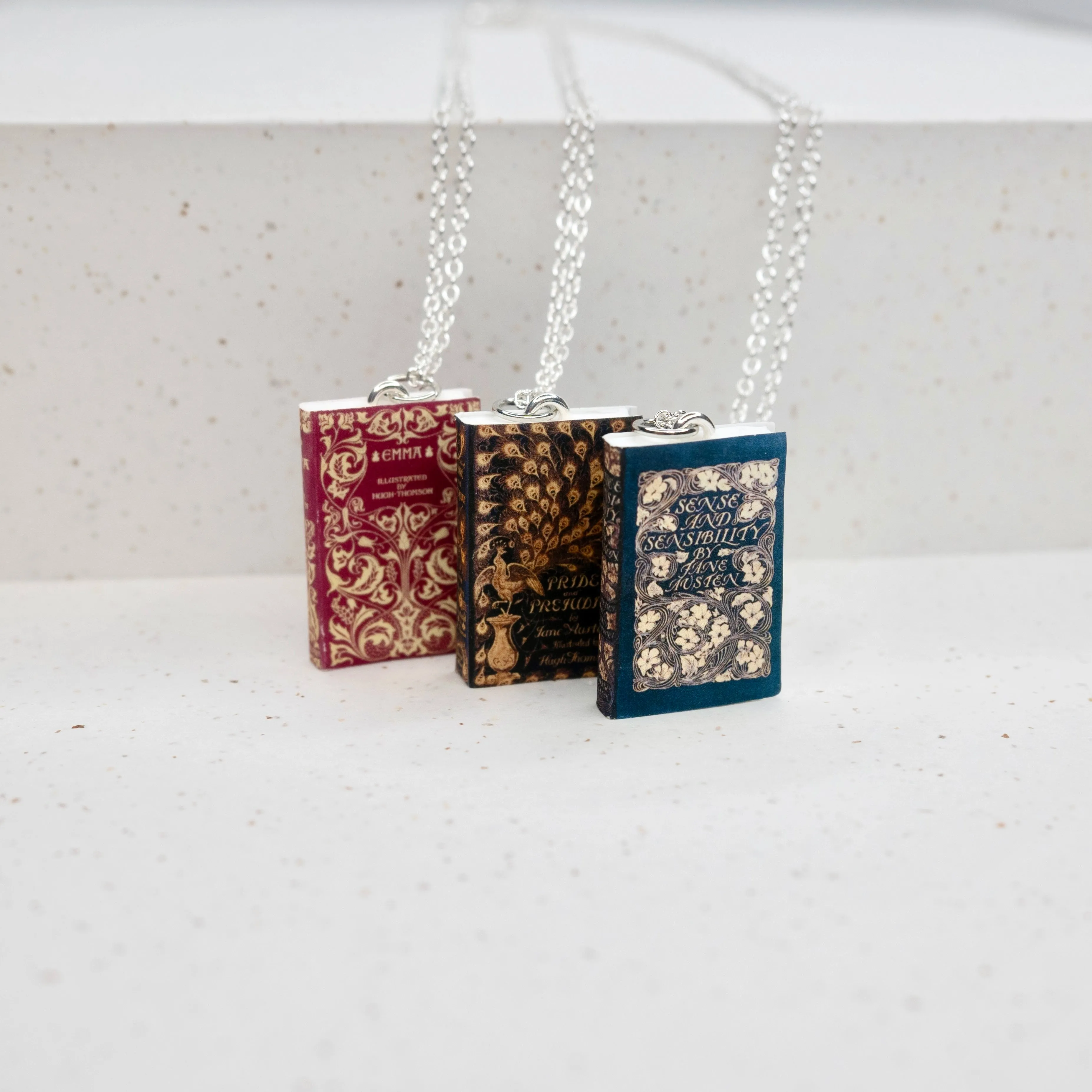 'Emma' Book Cover Necklace in Silver
