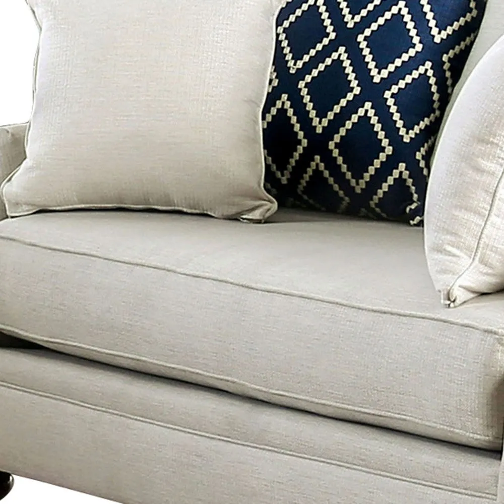 Fabric Upholstered Wooden Loveseat with Tufted Details, White By Casagear Home
