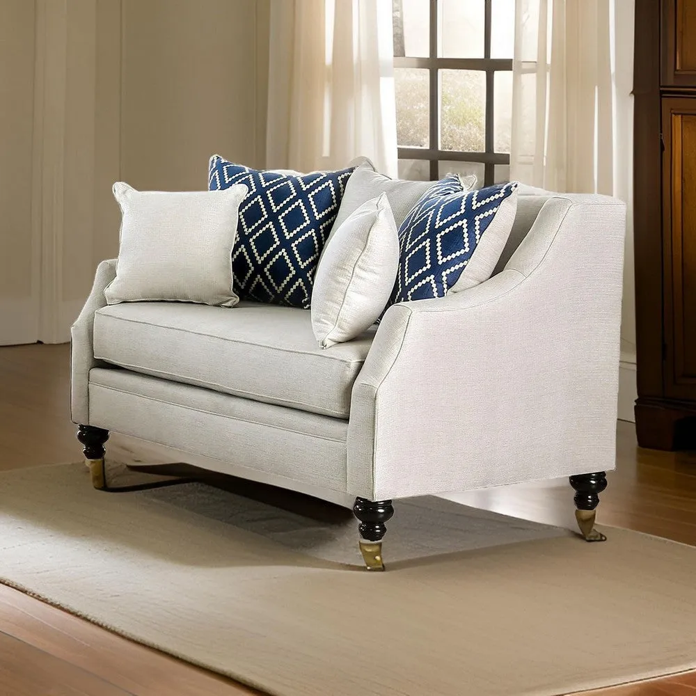 Fabric Upholstered Wooden Loveseat with Tufted Details, White By Casagear Home