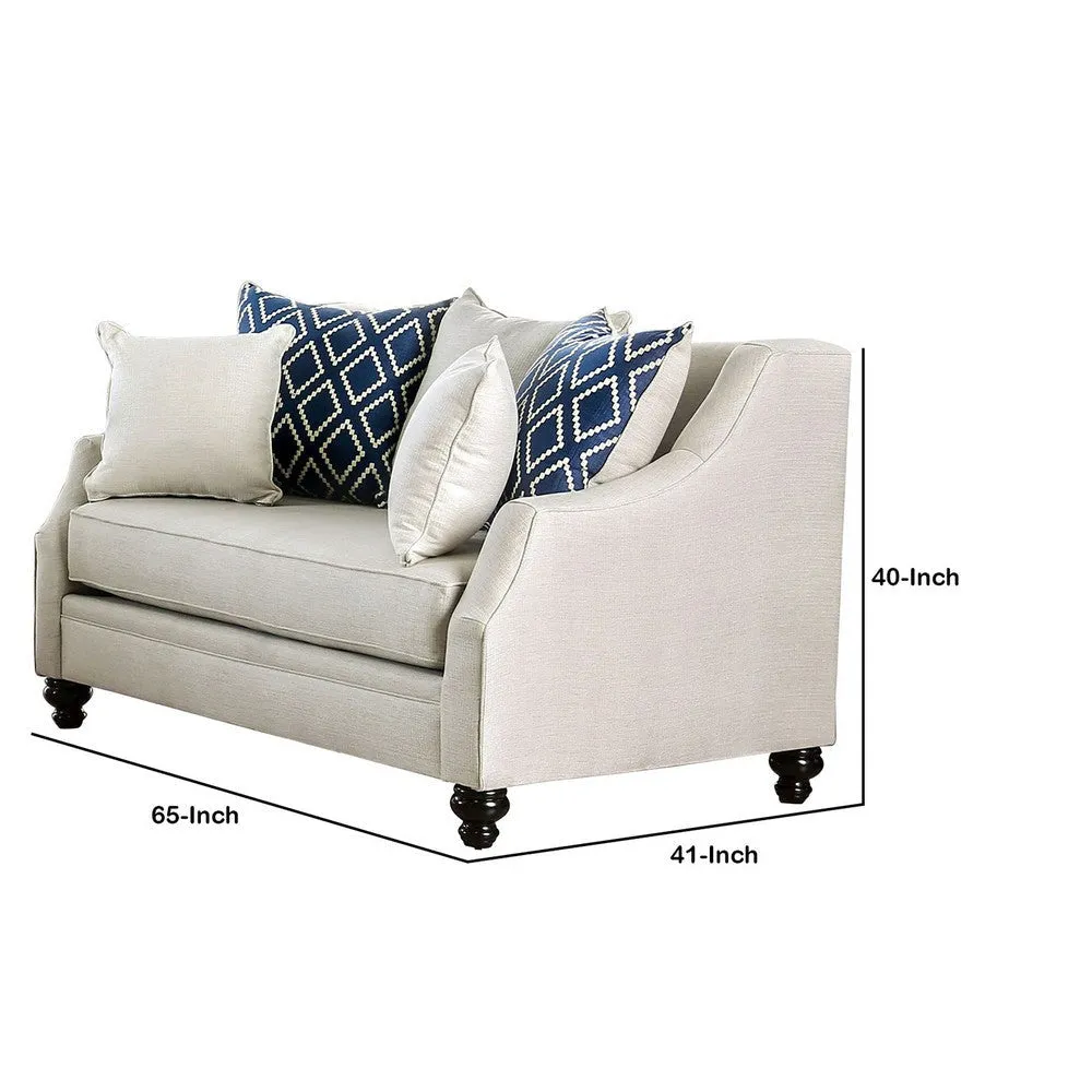 Fabric Upholstered Wooden Loveseat with Tufted Details, White By Casagear Home