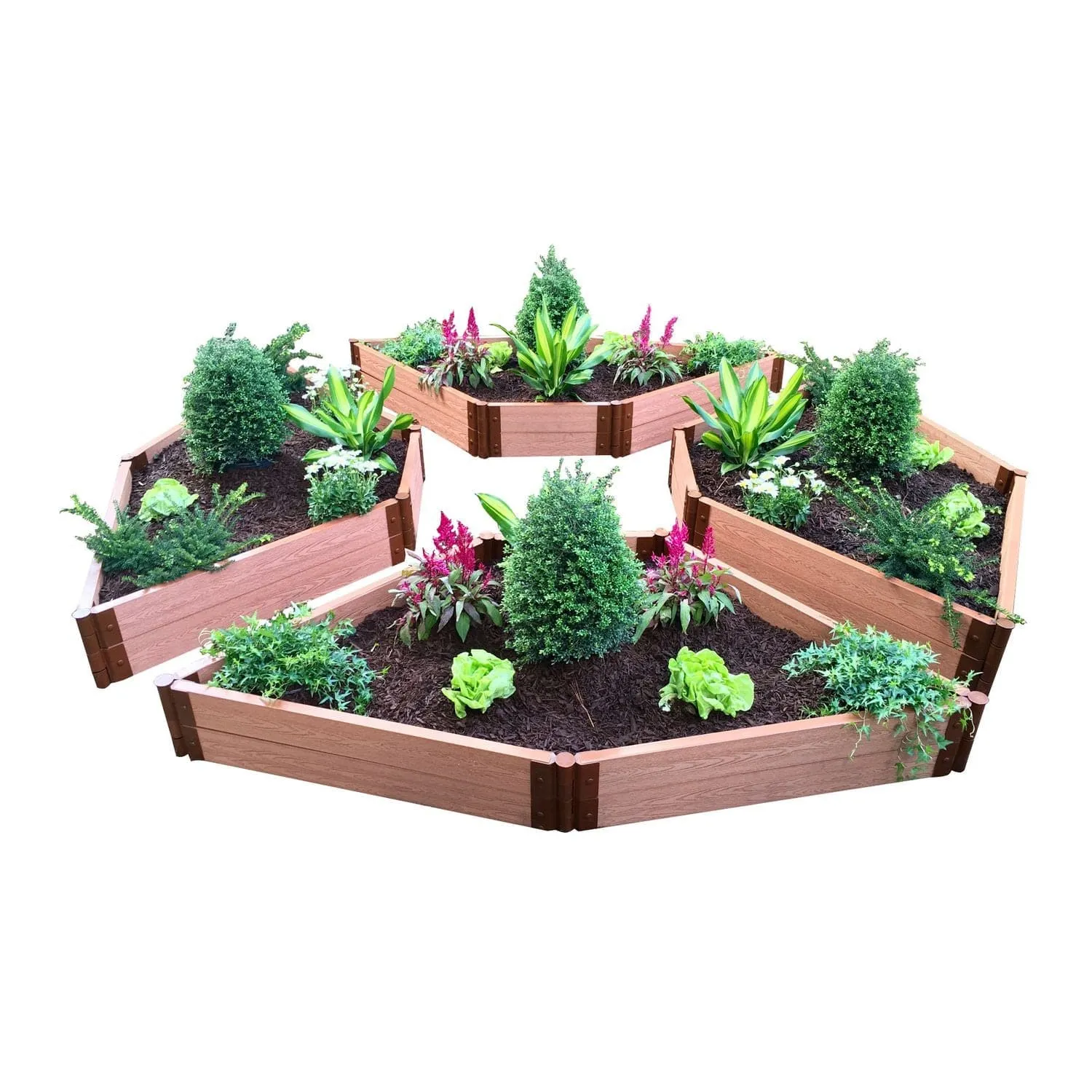 Frame It All | Tool-Free Elizabethan Garden Raised Garden Bed (4-Sided Triangle) 12' X 12' X 11" - Uptown Brown - 1" Profile