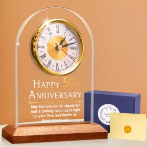 FULLOSUN 50th Anniversary Wedding Gift, Desk Table Clock, Anniversary Quartz Clock, 50 Years of Marriage, Golden Wedding for Couple, Parents, Grandparents (50th Anniversary)