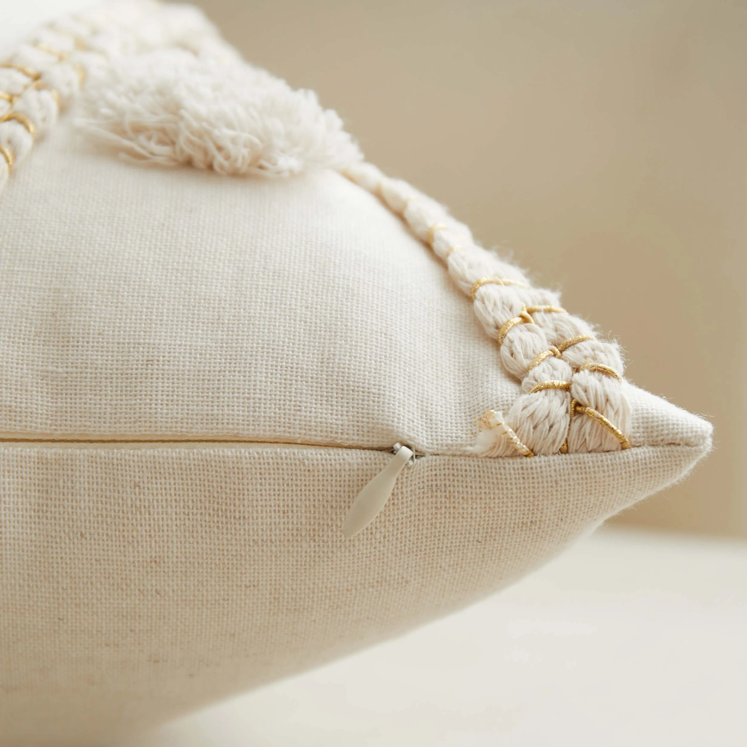 Geometric Tufted Lumbar Pillow, Ivory
