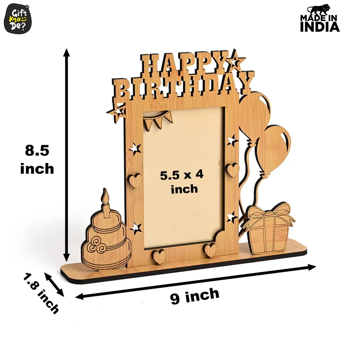 Gift Kya De Rectangular Photo Frame For Birthday Wooden Designer With Happy Birthday Message Wooden Tabletop Photoframe Perfect For Birthday Gifts (9 X 11 Inch Ecofriendly)