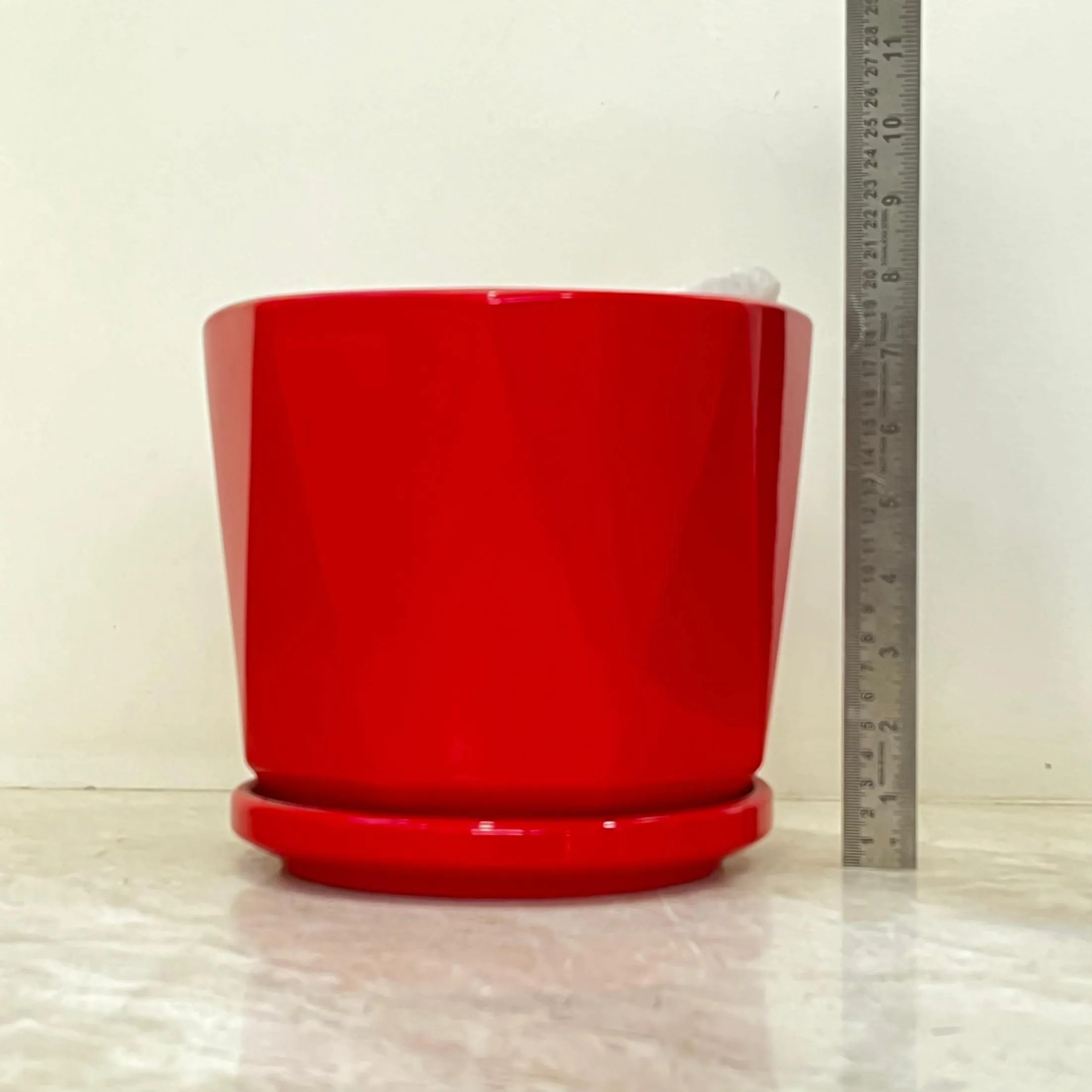 Glossy Red Ceramic Pots - Geometric Shape Set Of 3