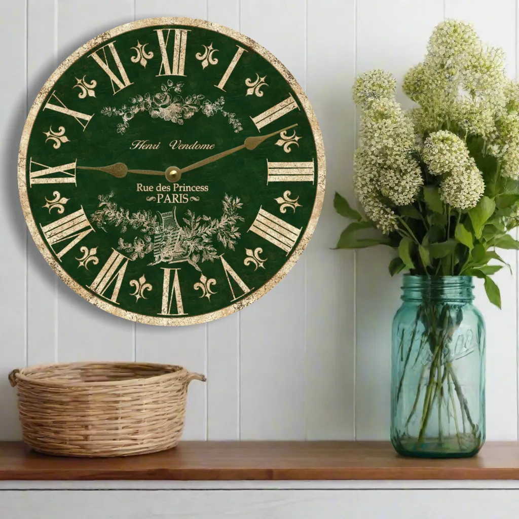 Green Toile French Clock