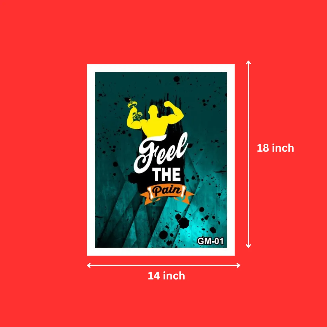 GYM Motivational Quote Feel The Pain Hanging White Photo Frame | Workout Quotes Wall Decor for Office & Home (14x18 Inch, 1Pcs)