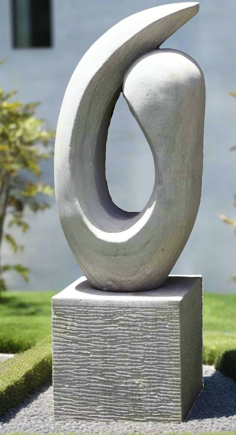 Hand Carved Grey Sandstone Modern Art Stone Sculpture With Plinth