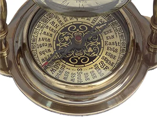 Handcrafted Brass Desk Clock Victoria London Compass Base Shelf Clock
